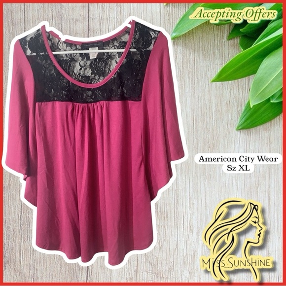 American City Wear NWOT - Sz XL - Pink Poncho short sleeve fuchsia hot pink - Picture 1 of 5